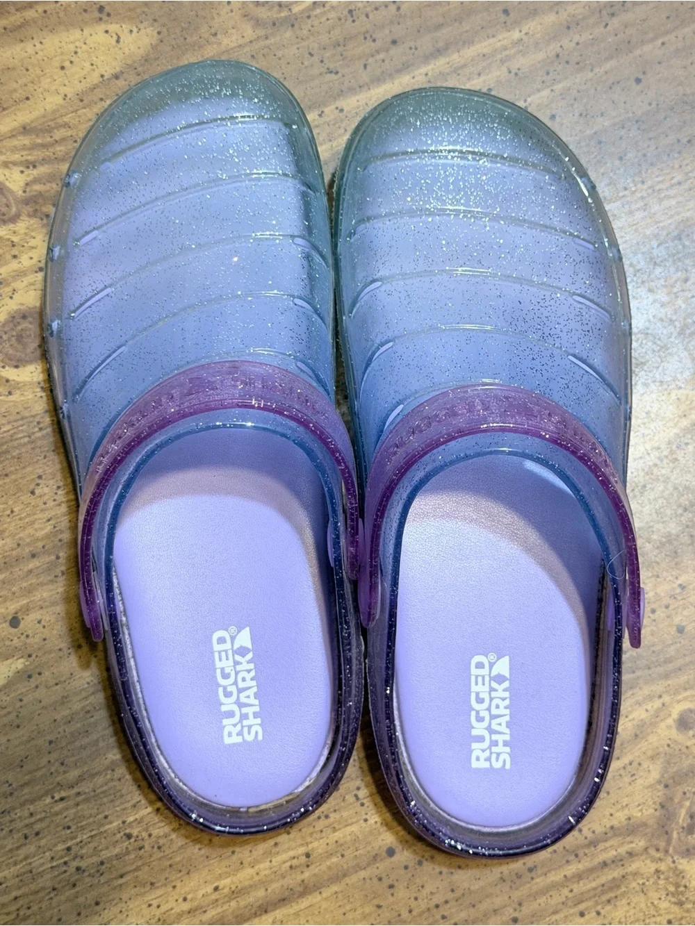 Glitter Translucent Jelly Clog Sandals - Purple to Blue Ombre Girls size 3 - Picture 7 of 8